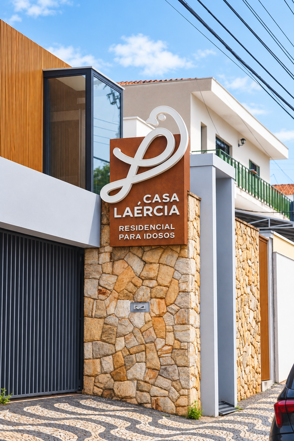 Entrada moderna da Unidade 03 da Casa Laércia